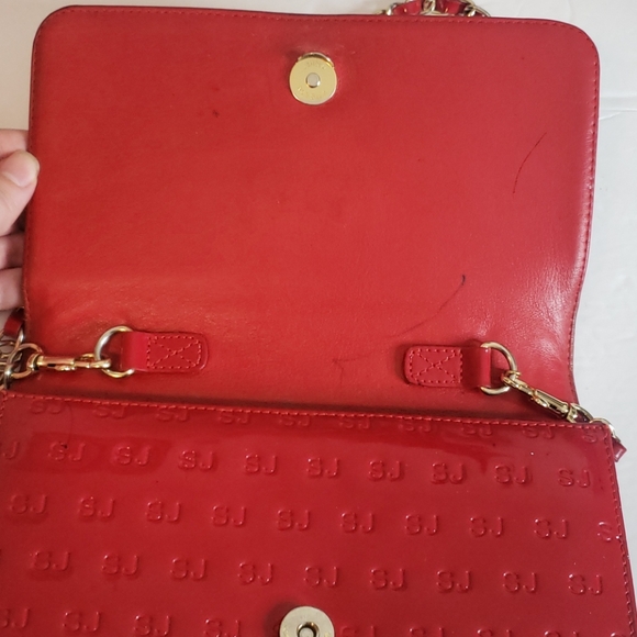St. John Red Vinyl Leather Crossbody Bag - Picture 7 of 12